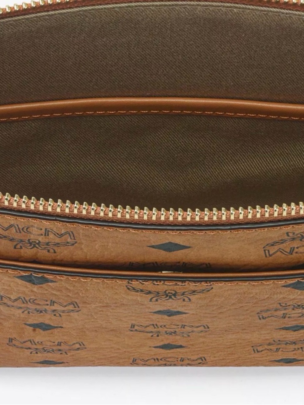 MCM Cognac Logo Zip Pouch in Brown and Black - Picture 5 of 10
